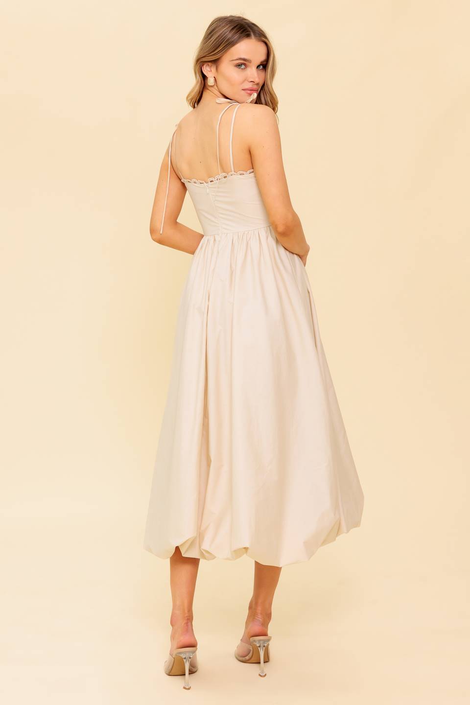 REGAL CUTIE CREAM WOVEN MIDI DRESS Flying Tomato